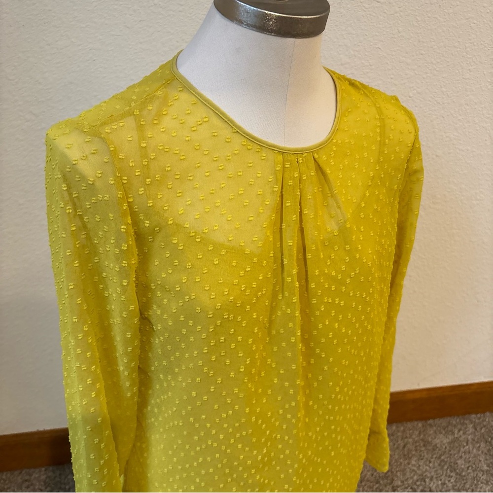 Banana Republic Sheer Swiss Dot Blouse Bright Mustard Yellow Women’s Small - Picture 2 of 12